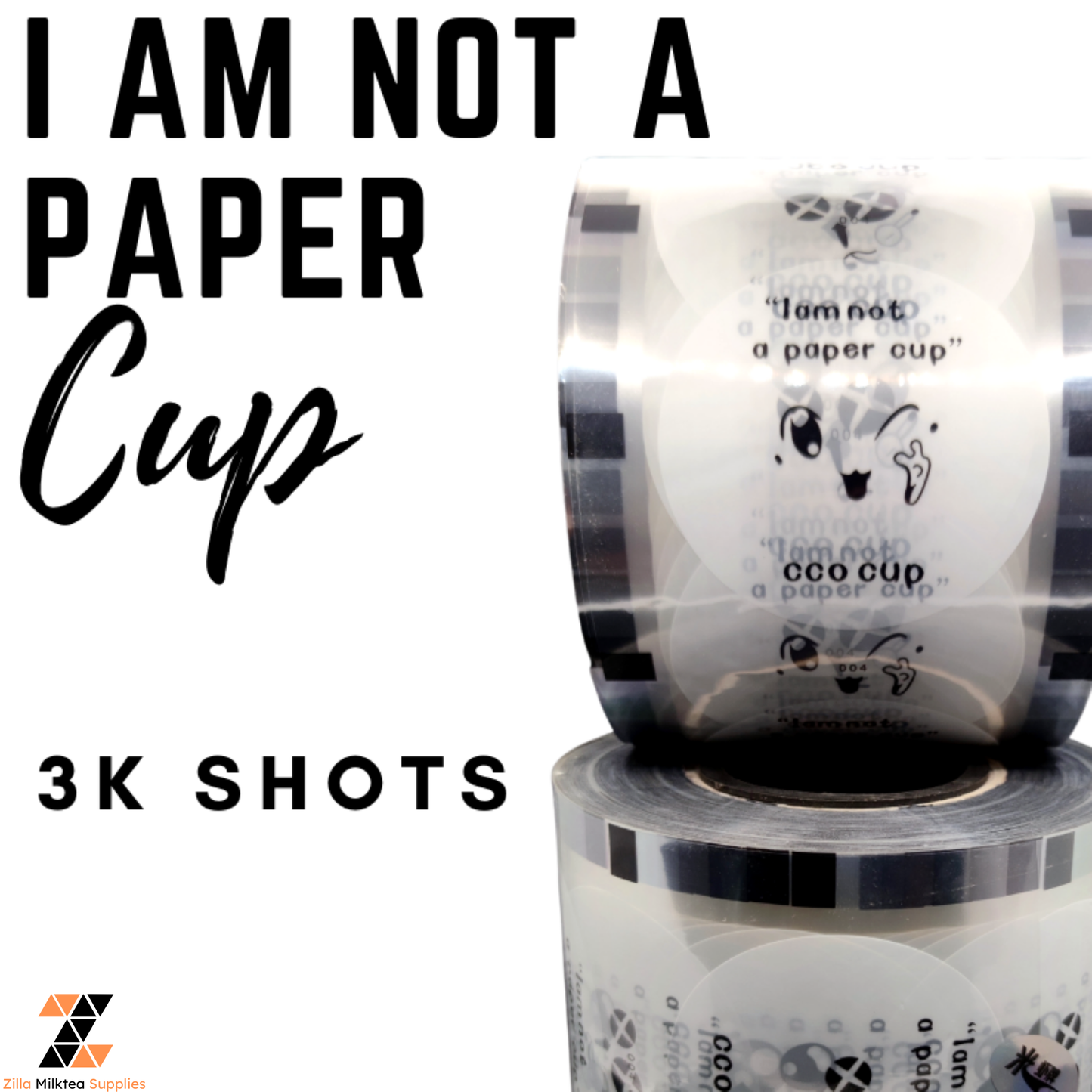 Sealing Film 3000 Rounds for Milktea, Clear Black smiley plain emoticon tea time