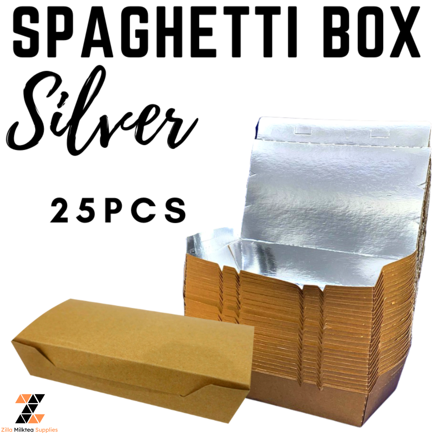 Spaghetti Box silver laminated for take out takoyaki chicken wings rice meals 50pcs
