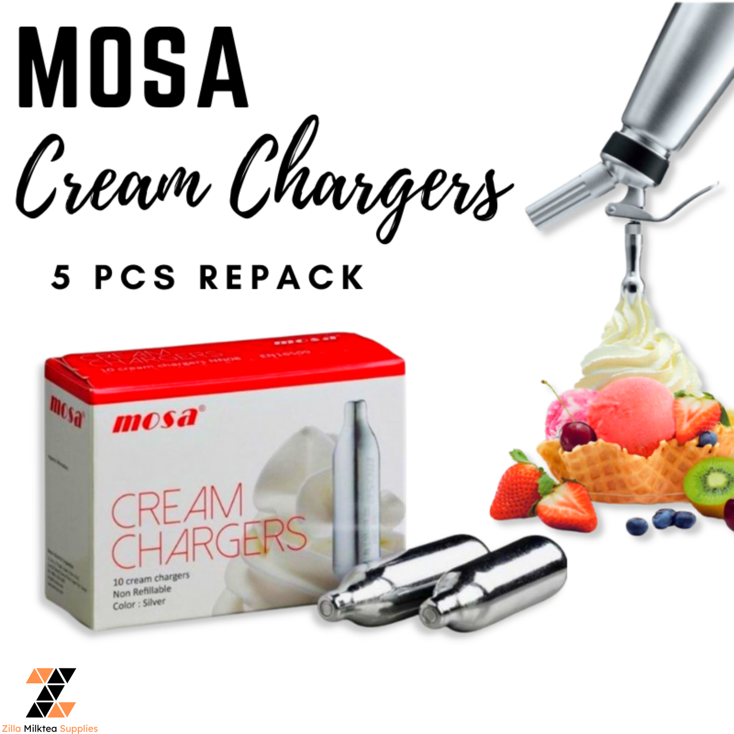 Mosa Cream Chargers / HO Cream Chargers / Kaki Cream Charger for Whip Cream Dispensers / Frappe/ Mosa / Milktea