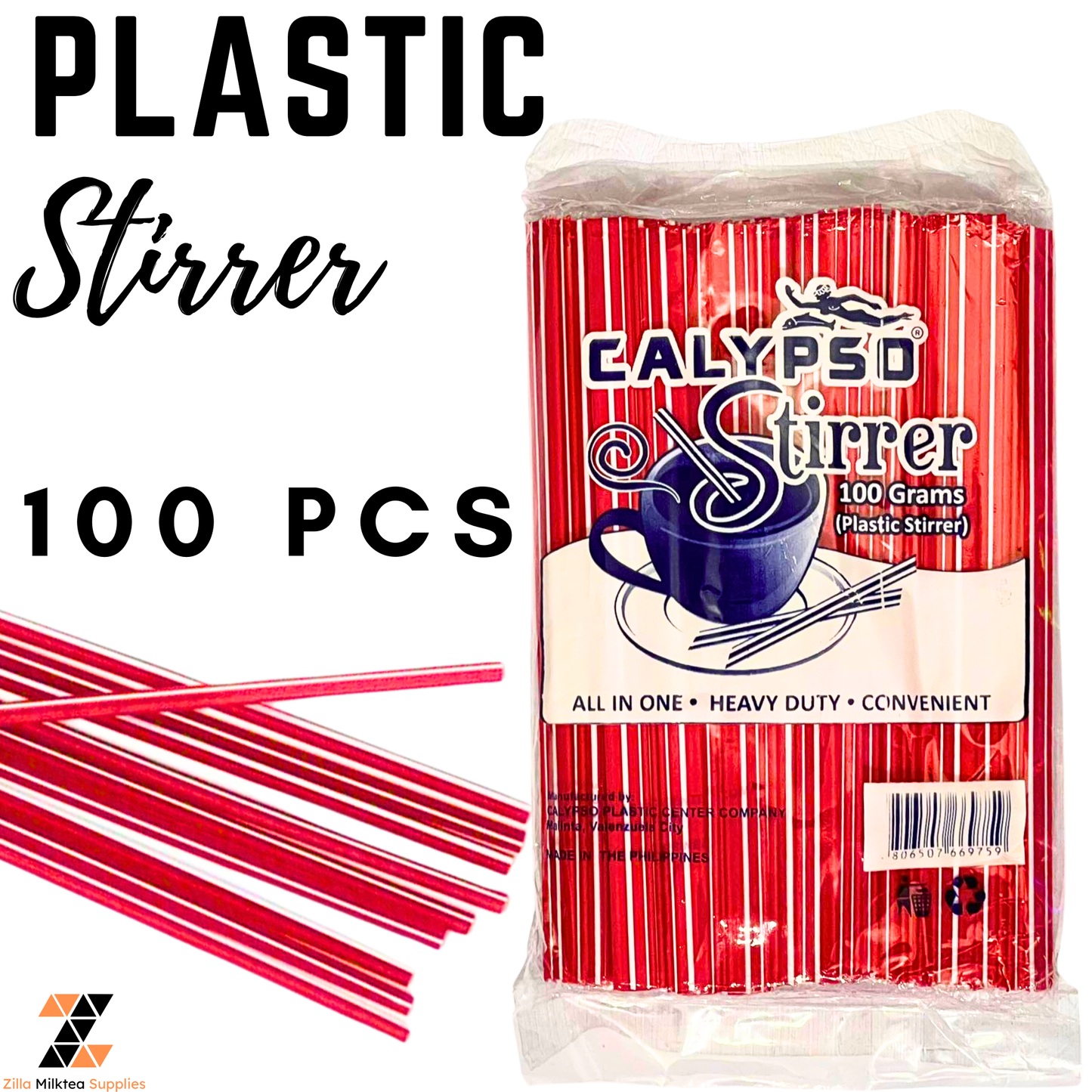 Plastic Stirrer Red & wood 100pcs