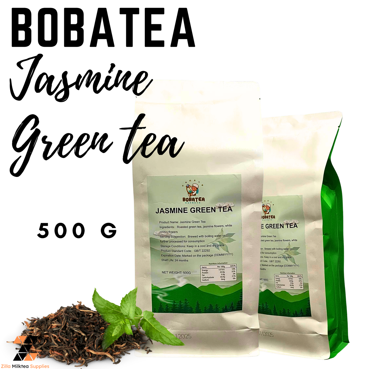 Bobatea Assam Black Tea, Jasmine Green Tea 500g Loose for Milktea, Milk Tea