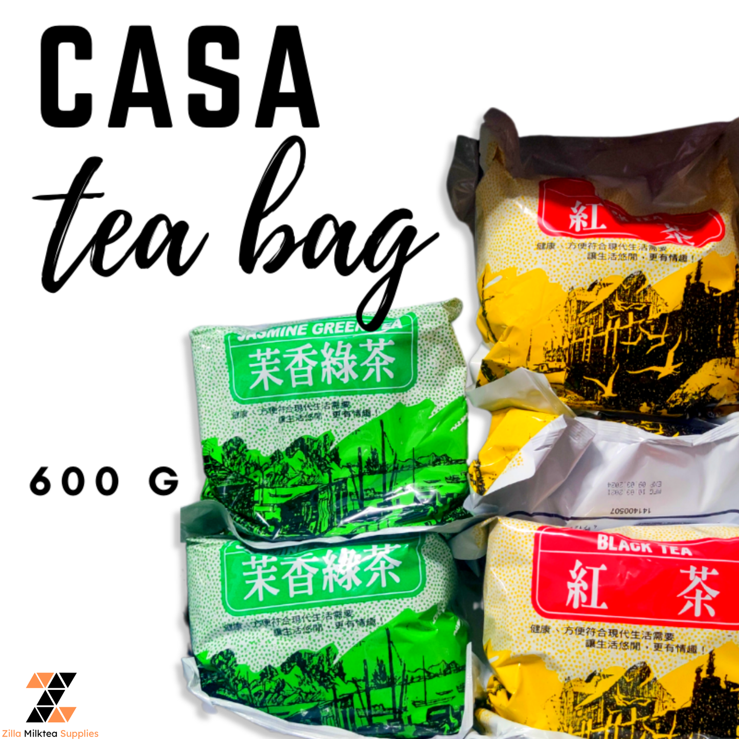 CASA Assam Black Tea, Jasmine Green Tea 600g tea bags for Milktea, Milk Tea
