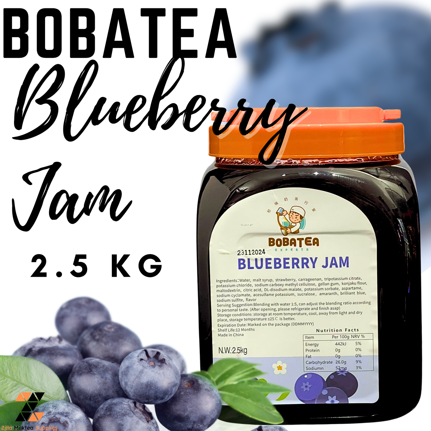 2.5kg Bobatea Blueberry, Strawberry, Mango, Passion Fruit Jam  for Milktea, Milk Tea, Fruit Tea, Frappe.