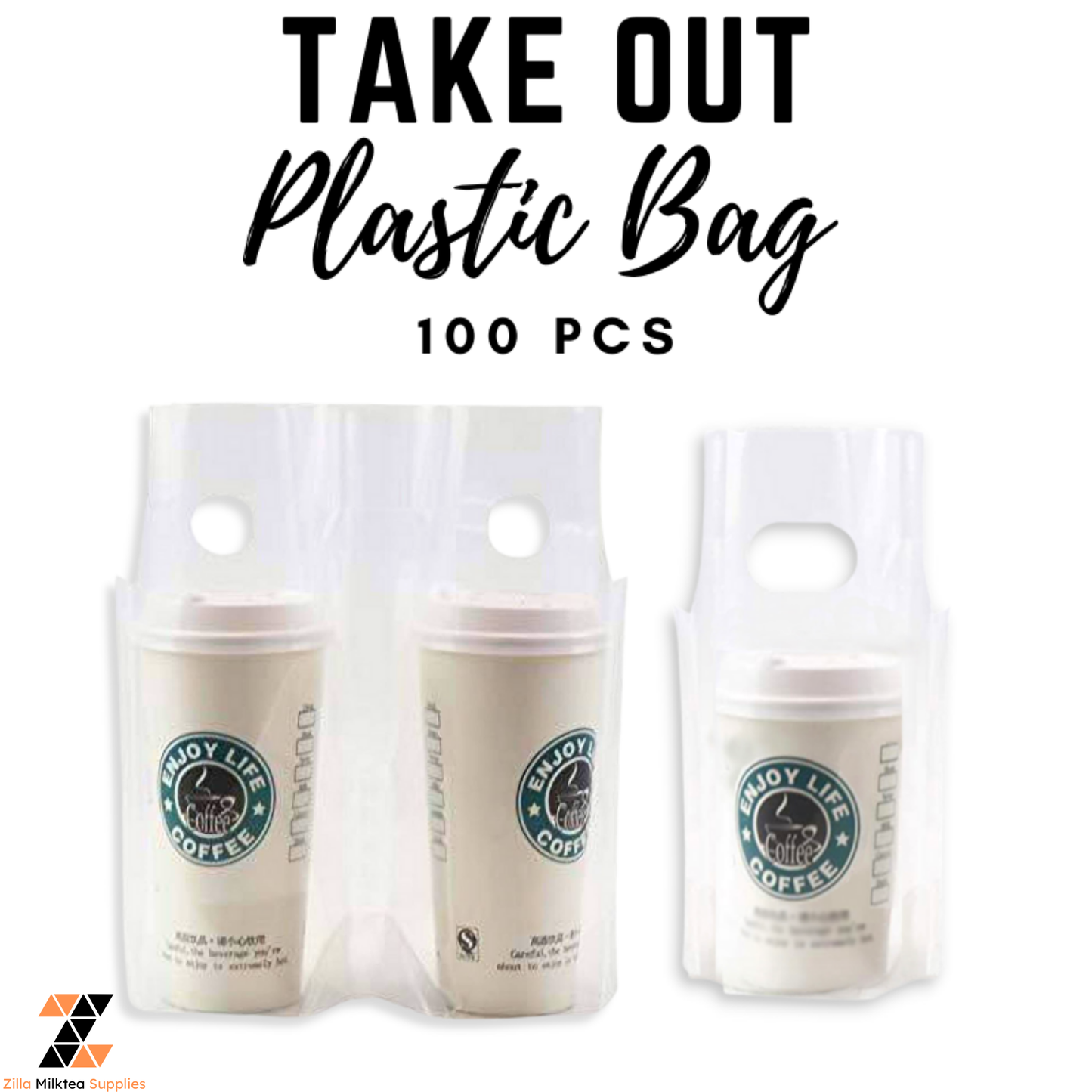 Take Out Plastic 100 pieces, Clear and Holiday Print Milk Tea, Fruit Tea, Green tea Shake, Frappe