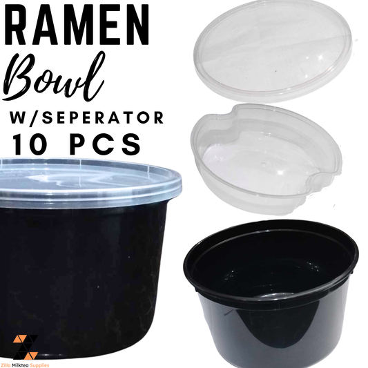 Disposable Ramen Bowls 1000ml with Food Separators and Lids 10pcs per Pack