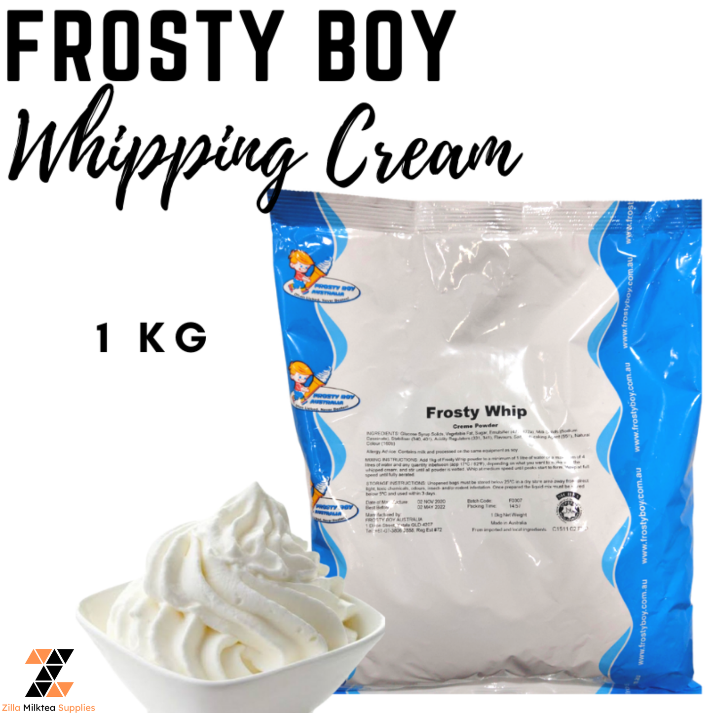 Frosty Boy Whipping Powder 1kg for Milktea, Milk Tea, Fruit Tea, Green tea Shake, Frappe