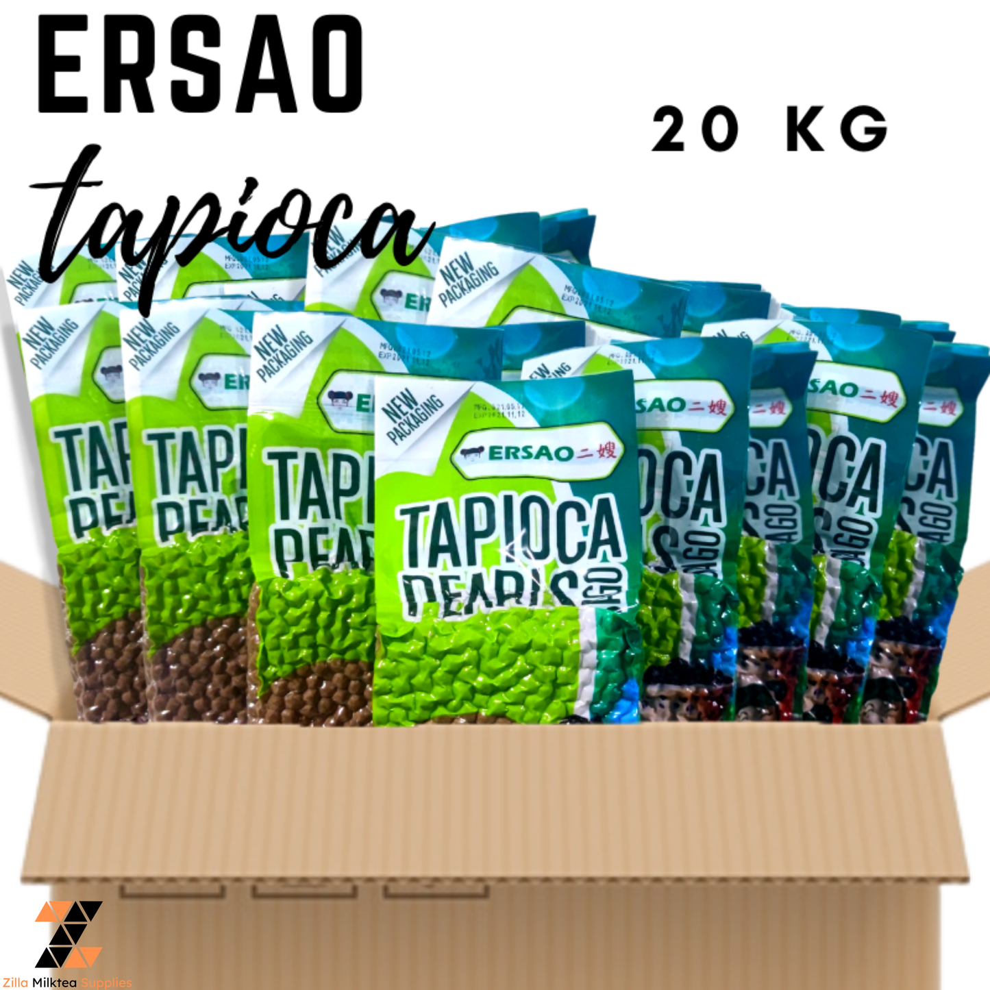 Ersao Tapioca Black Pearl Regular 1kg for Milktea, Milk Tea, Shakes and Frappe