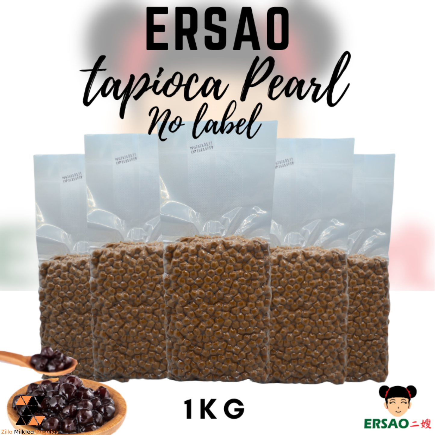 Ersao Tapioca Black Pearl Regular 1kg for Milktea, Milk Tea, Shakes and Frappe