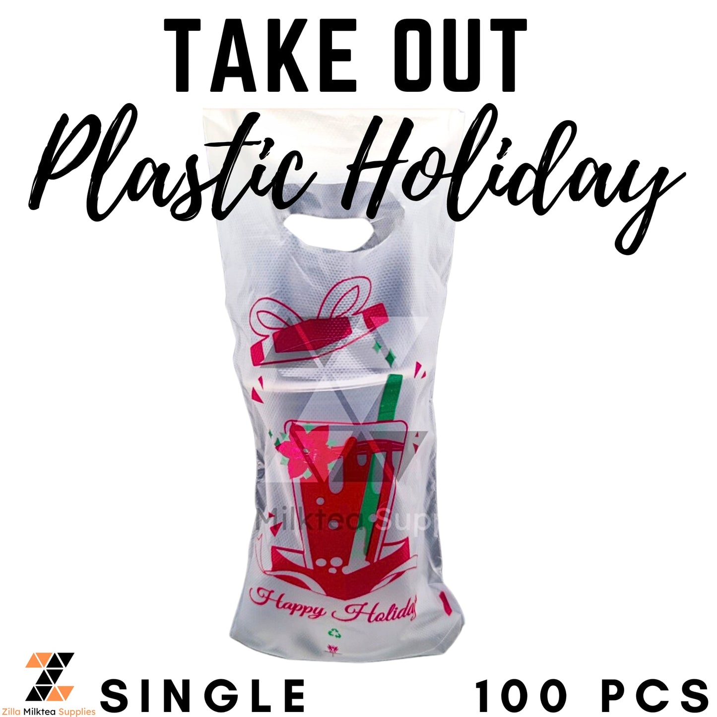 Take Out Plastic 100 pieces, Clear and Holiday Print Milk Tea, Fruit Tea, Green tea Shake, Frappe